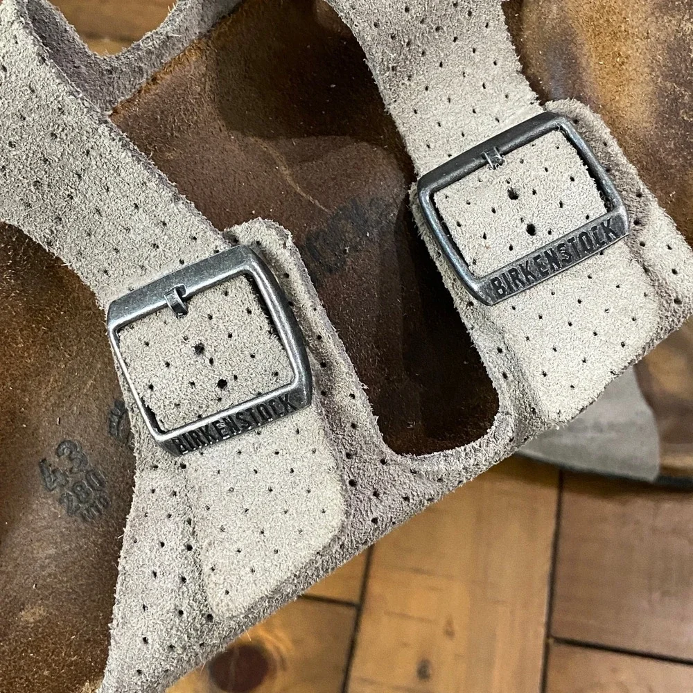 Birkenstock Arizona Perforated Grey Suede Sandals Mens 43 L12 M10 Slide Stone